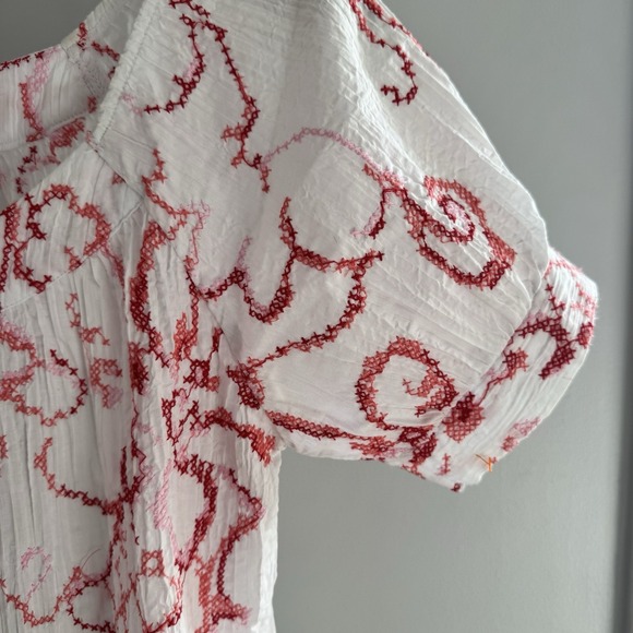Harve Benard White Red Embroidered Peasant Blouse Boho Cottagecore Top S - Picture 2 of 6